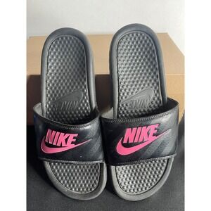 Nike Benassi JDI Black Pink Slides Womens 8 Sandals 343881-061